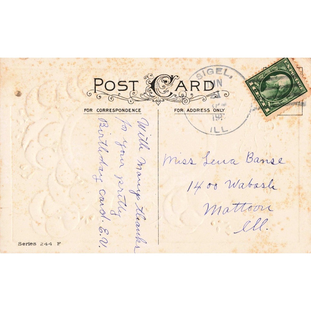 Antique 1911 Hearty Greetings Postcard Pansy Poppies Cottage Sigel IL 244 F - Picture 2 of 2